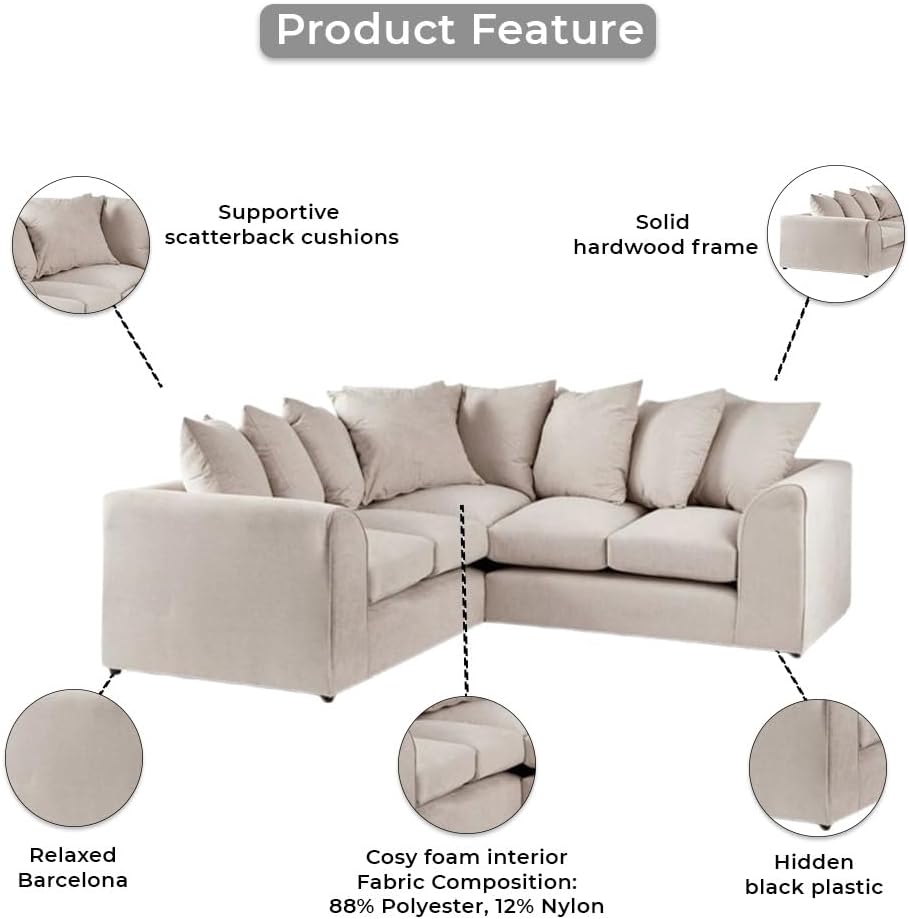 Dylan dual arm 5 seater 2c2 Alaska Corner Sofa+Footstool (Cream)
