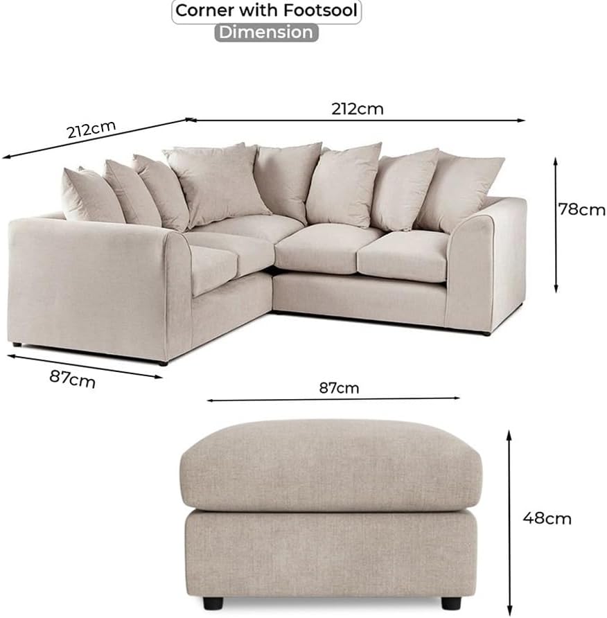 Dylan dual arm 5 seater 2c2 Alaska Corner Sofa+Footstool (Cream)