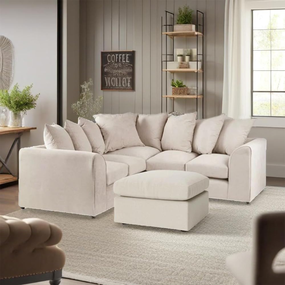 Dylan dual arm 5 seater 2c2 Alaska Corner Sofa+Footstool (Cream)