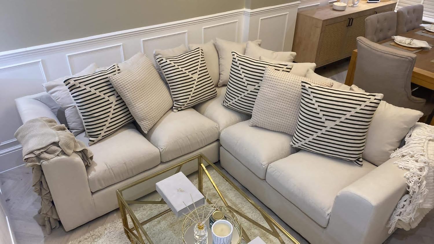 Dylan dual arm 5 seater 2c2 Alaska Corner Sofa+Footstool (Cream)