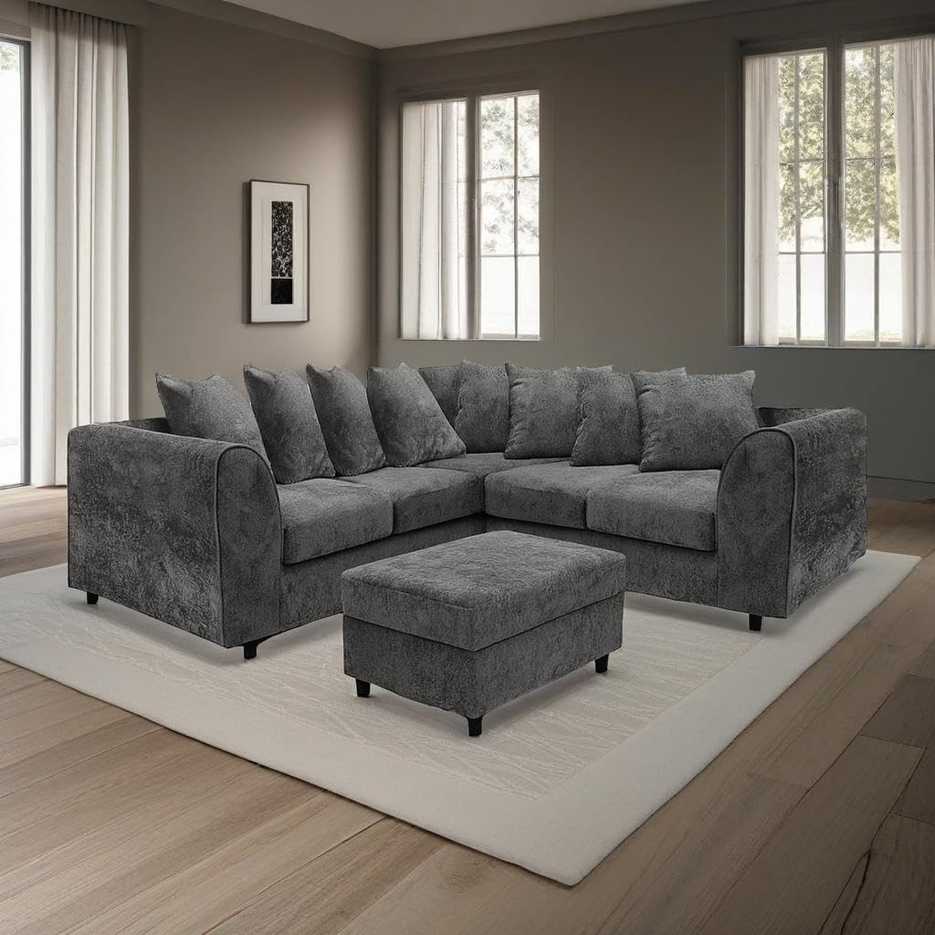 Dylan dual arm 5 seater 2c2 Alaska Corner Sofa+Footstool (Dark Grey)