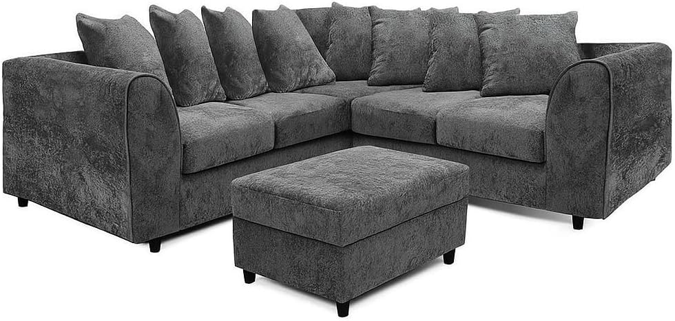 Dylan dual arm 5 seater 2c2 Alaska Corner Sofa+Footstool (Dark Grey)