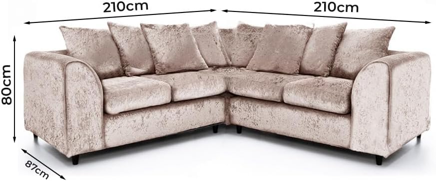 Dylan dual arm 5 seater 2c2 Crush Velvet Corner Sofa