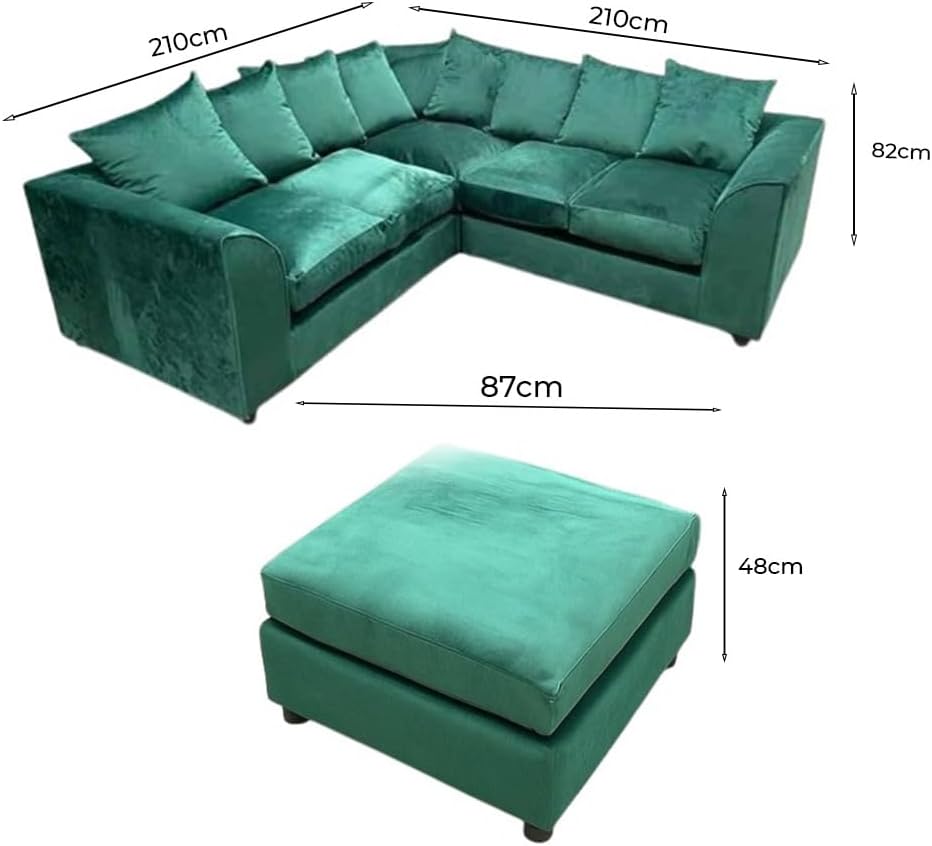 Dylan dual arm 5 seater 2c2 Plush Velvet Scatter Back Corner Sofa