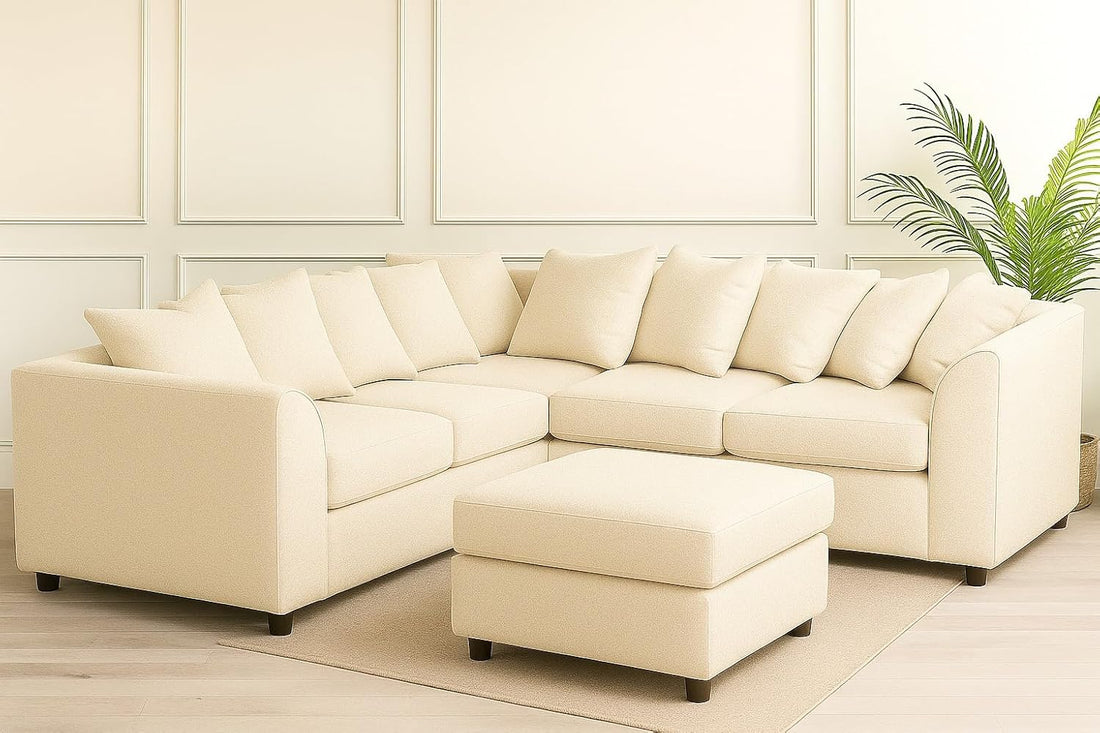 Dylan dual arm 5 seater 2c2 Teddy Boucle Corner Sofa (Cream)