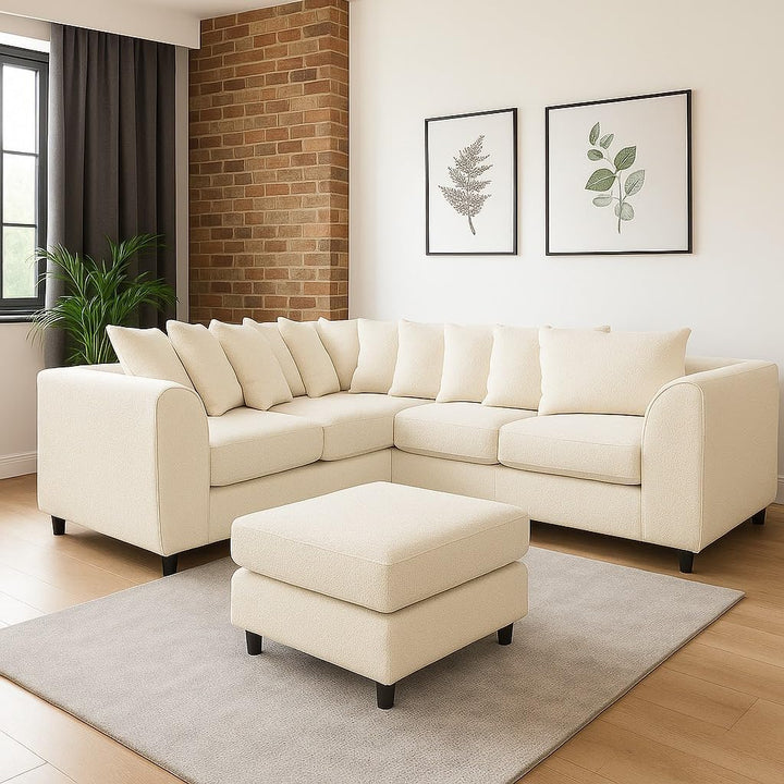 Dylan dual arm 5 seater 2c2 Teddy Boucle Corner Sofa (Cream)