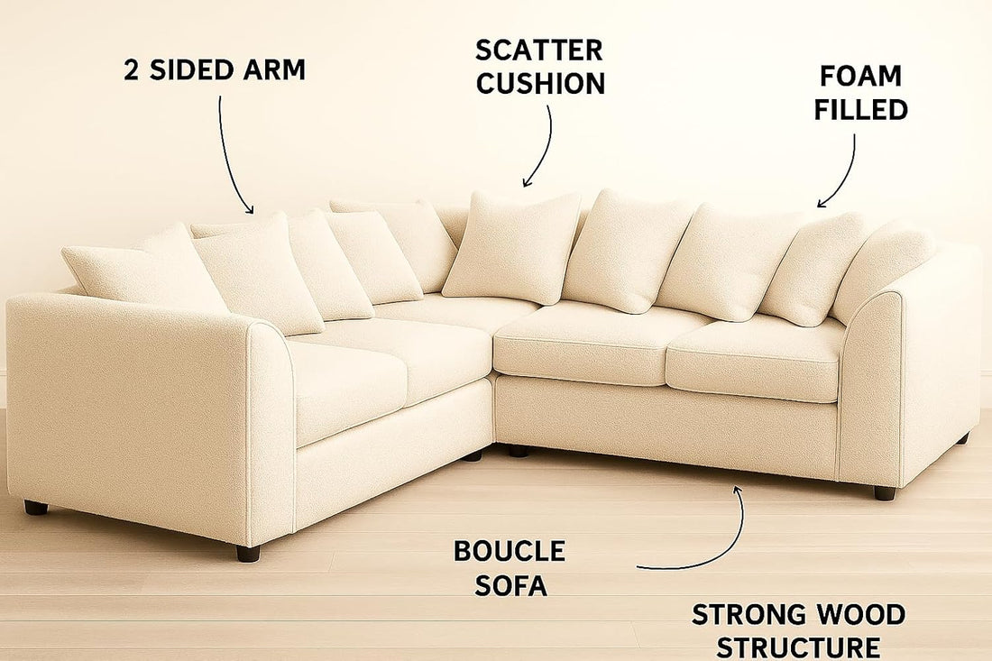 Dylan dual arm 5 seater 2c2 Teddy Boucle Corner Sofa (Cream)