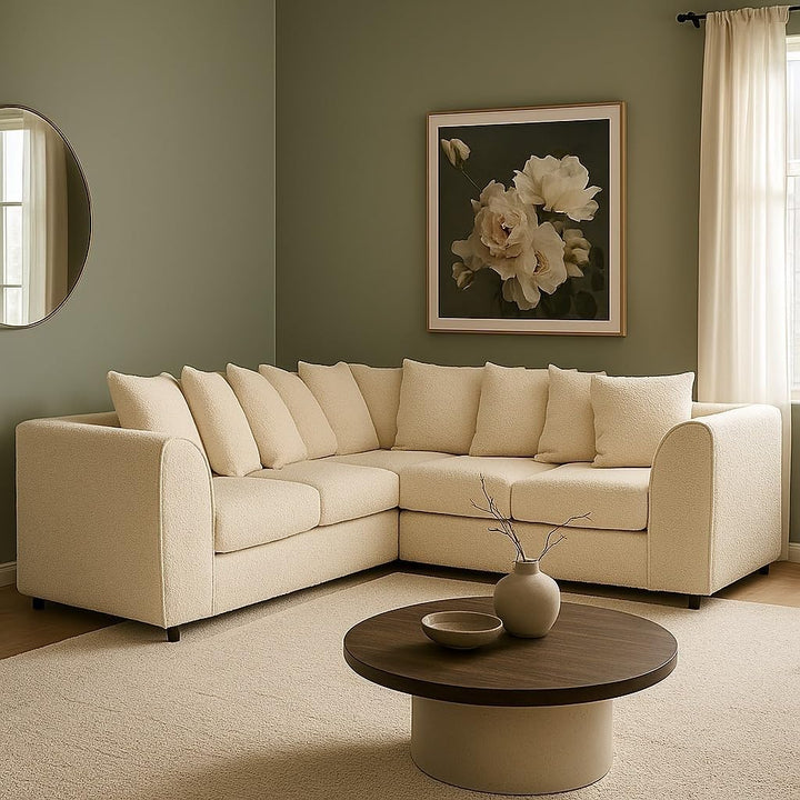 Dylan dual arm 5 seater 2c2 Teddy Boucle Corner Sofa (Cream)