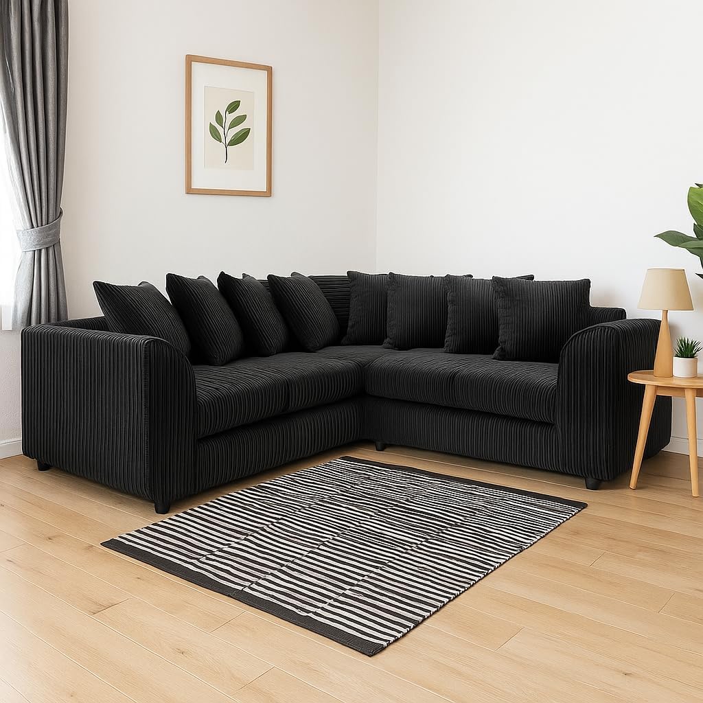 Dylan dual arm Jumbo Cord 5 seater 2c2 Corner Sofa (Black)