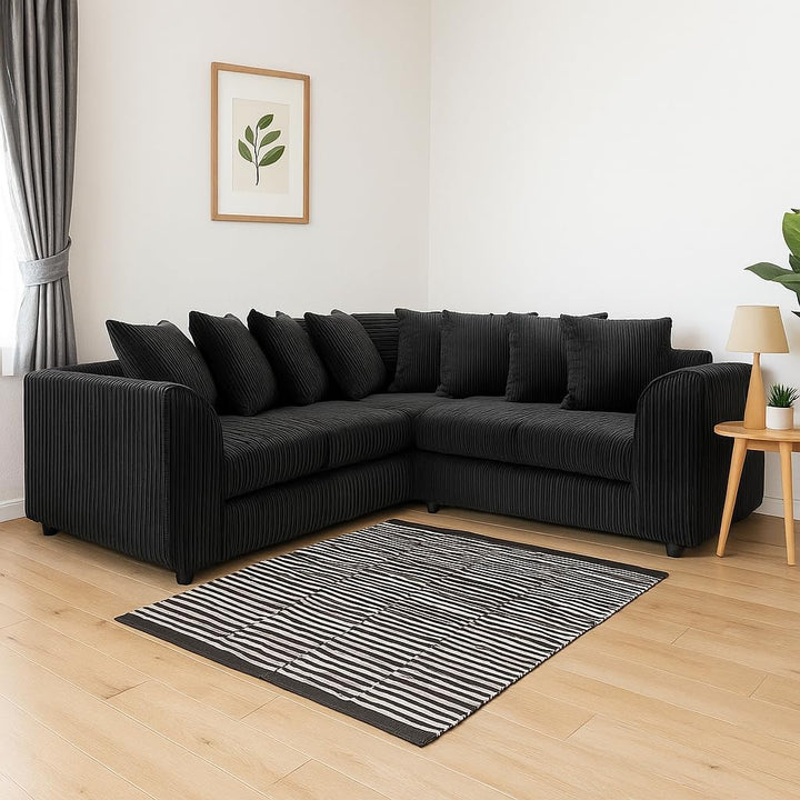 Dylan dual arm Jumbo Cord 5 seater 2c2 Corner Sofa (Black)
