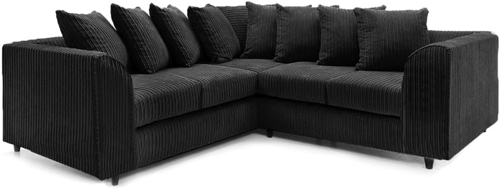 Dylan dual arm Jumbo Cord 5 seater 2c2 Corner Sofa (Black)