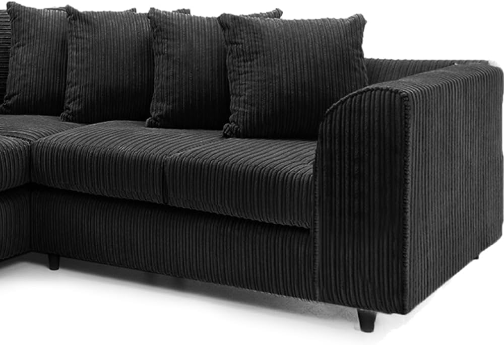 Dylan dual arm Jumbo Cord 5 seater 2c2 Corner Sofa (Black)