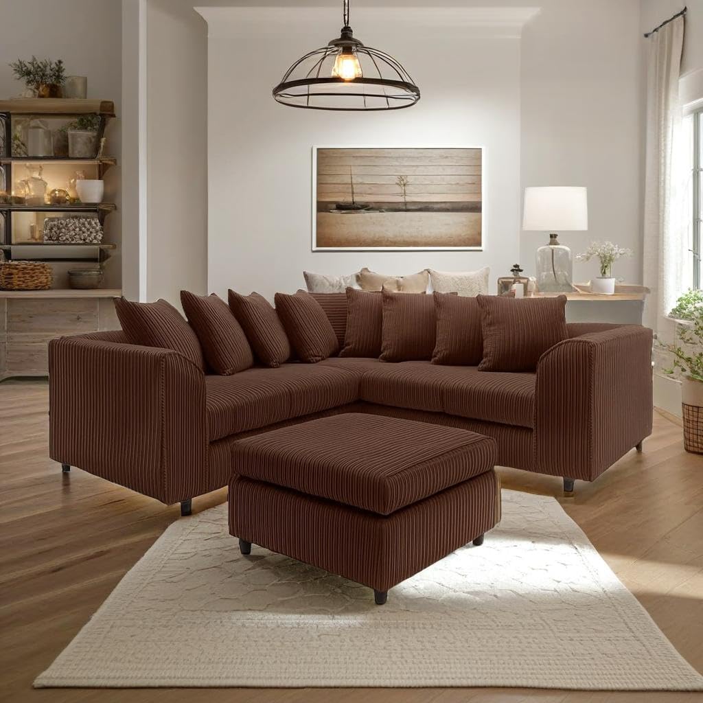 Dylan dual arm Jumbo Cord 5 seater 2c2 Corner Sofa (Chocolate Brown)
