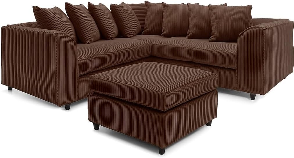 Dylan dual arm Jumbo Cord 5 seater 2c2 Corner Sofa (Chocolate Brown)