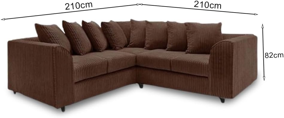 Dylan dual arm Jumbo Cord 5 seater 2c2 Corner Sofa (Chocolate Brown)
