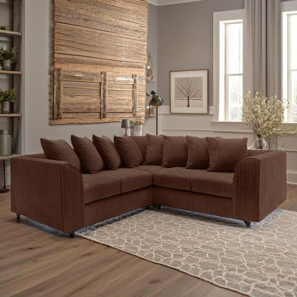 Dylan dual arm Jumbo Cord 5 seater 2c2 Corner Sofa (Chocolate Brown)