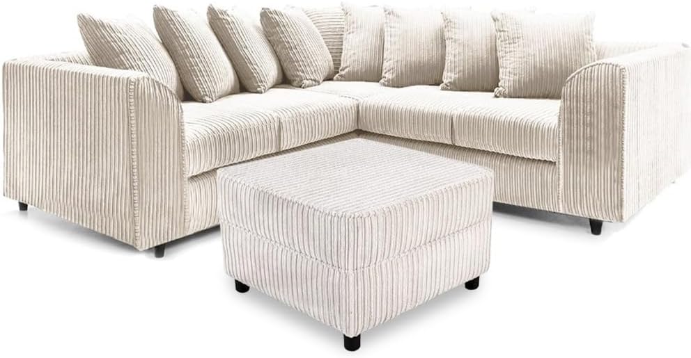 Dylan dual arm Jumbo Cord 5 seater 2c2 Corner Sofa (Cream)