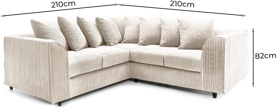 Dylan dual arm Jumbo Cord 5 seater 2c2 Corner Sofa (Cream)