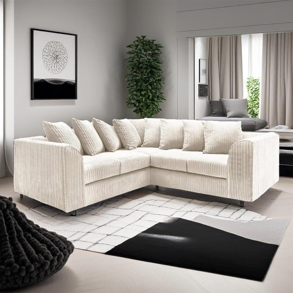 Dylan dual arm Jumbo Cord 5 seater 2c2 Corner Sofa (Cream)