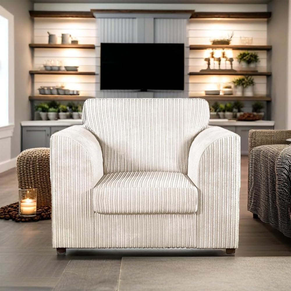 Dylan dual arm Jumbo Cord 5 seater 2c2 Corner Sofa (Cream)