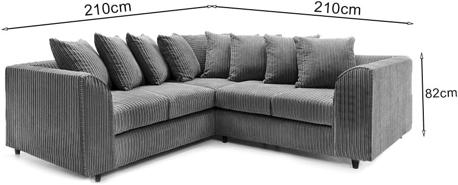 Dylan dual arm Jumbo Cord 5 seater 2c2 Corner Sofa (Grey)