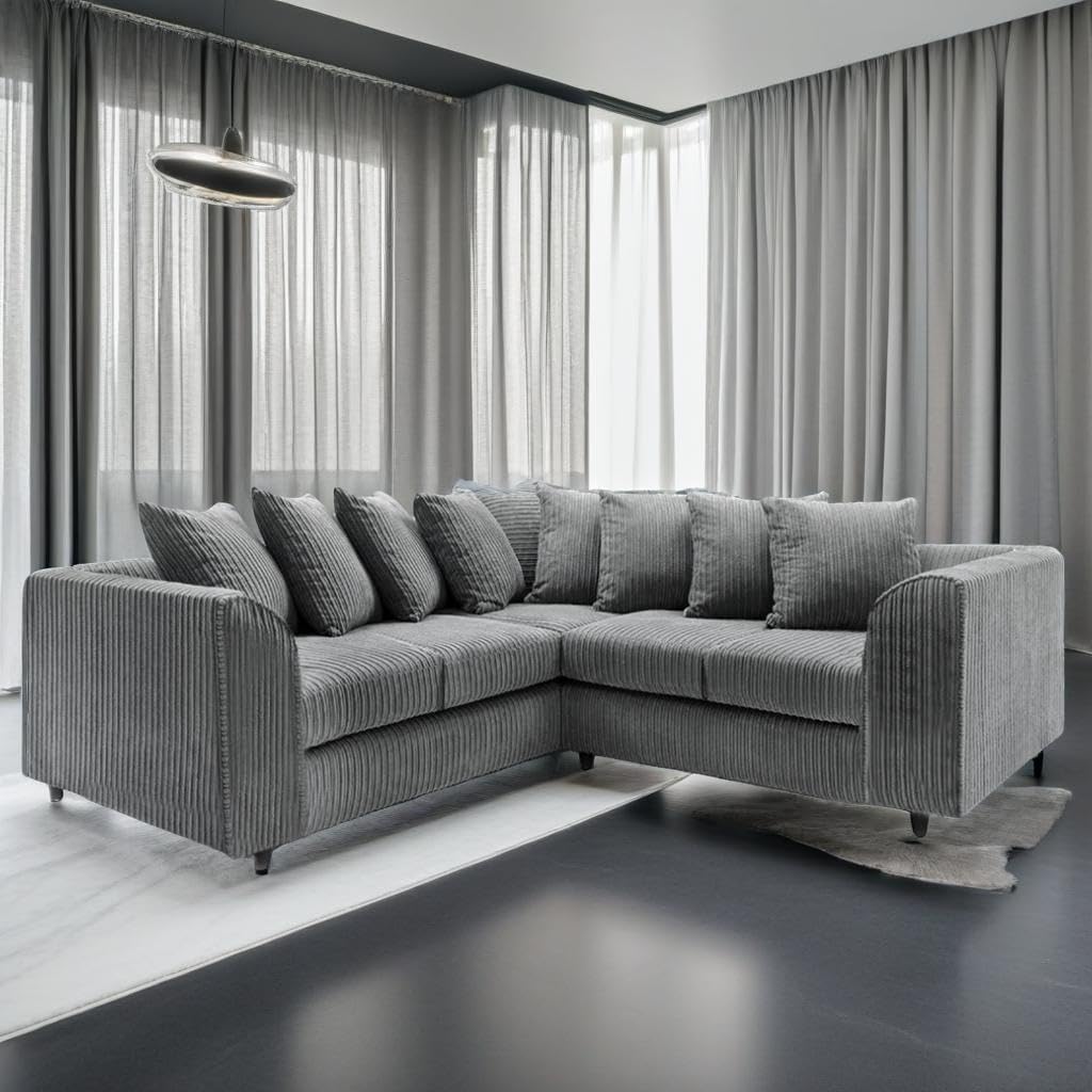 Dylan dual arm Jumbo Cord 5 seater 2c2 Corner Sofa (Grey)