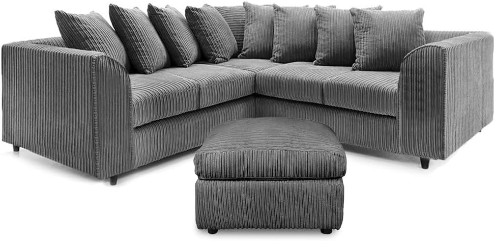 Dylan dual arm Jumbo Cord 5 seater 2c2 Corner Sofa (Grey)