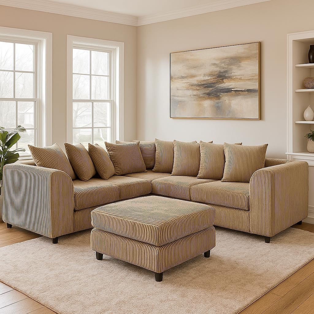 Dylan dual arm Jumbo Cord 5 seater 2c2 Corner Sofa (Mink)