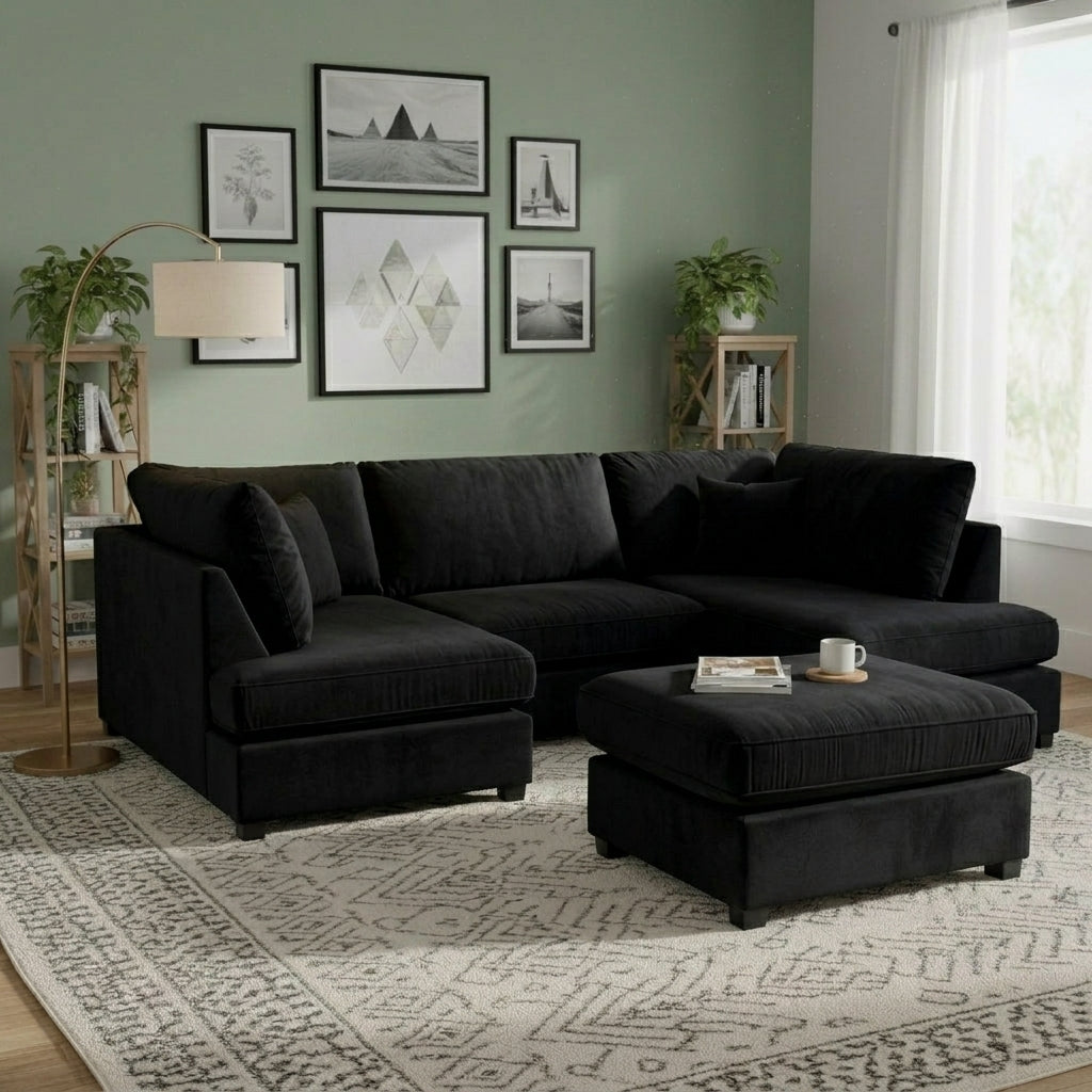 Cinema 4pc U shape Plush Velvet Sofa High Back Cushions