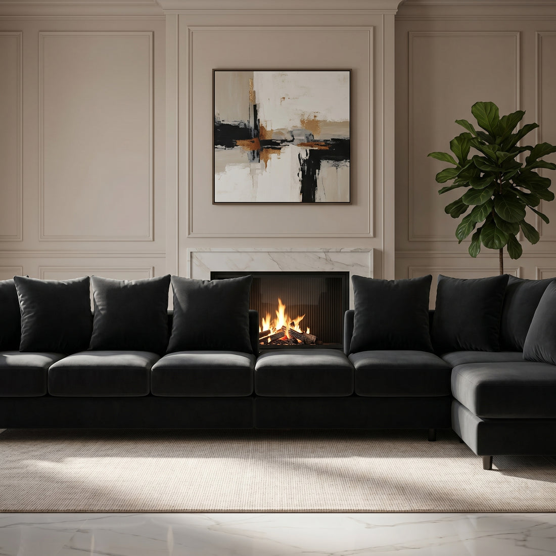Large L Shaped 7 Seater Velvet Corner Couch for Living Room