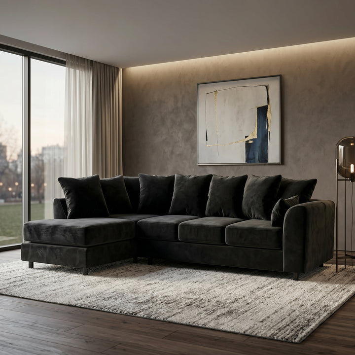 L-Shape Plush Velvet 5 Seater Corner Sofa with Scatter Back Cushions