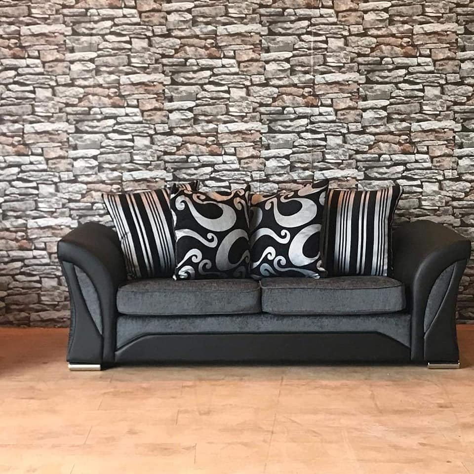 Shannon Chenille 3+2 Seater Sofa Set (Grey & Black)