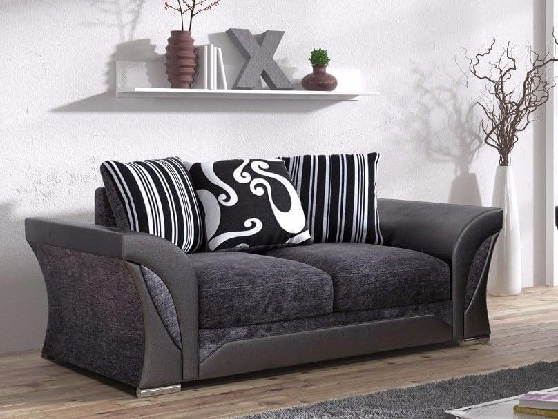 Shannon Chenille 3+2 Seater Sofa Set (Grey & Black)