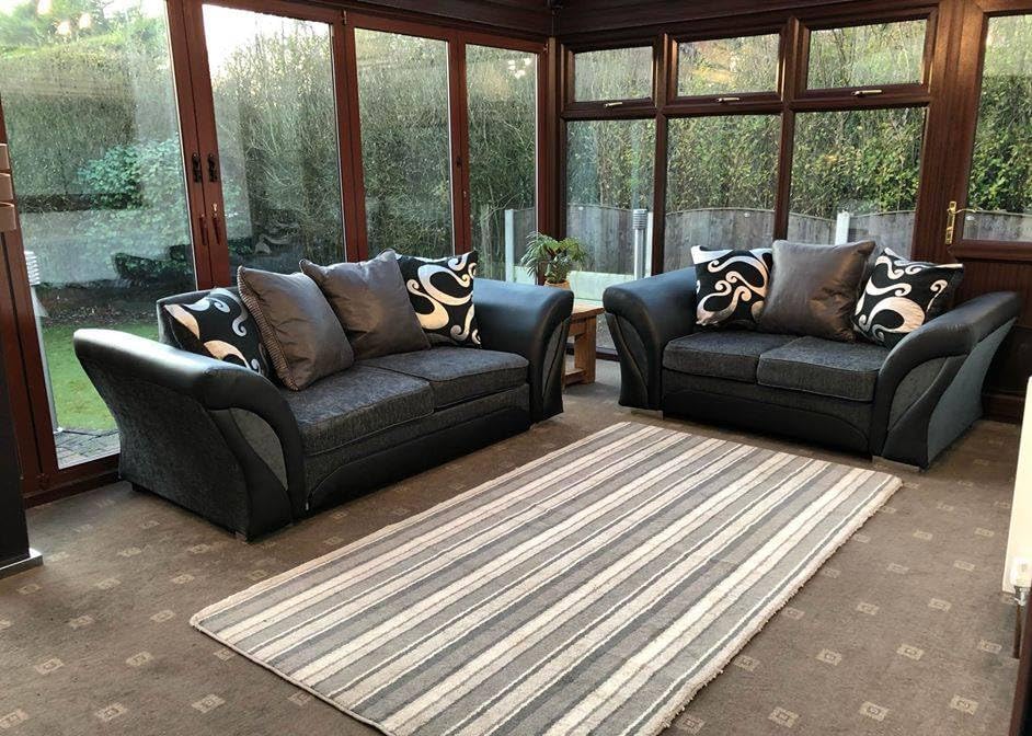 Shannon Chenille 3+2 Seater Sofa Set (Grey & Black)