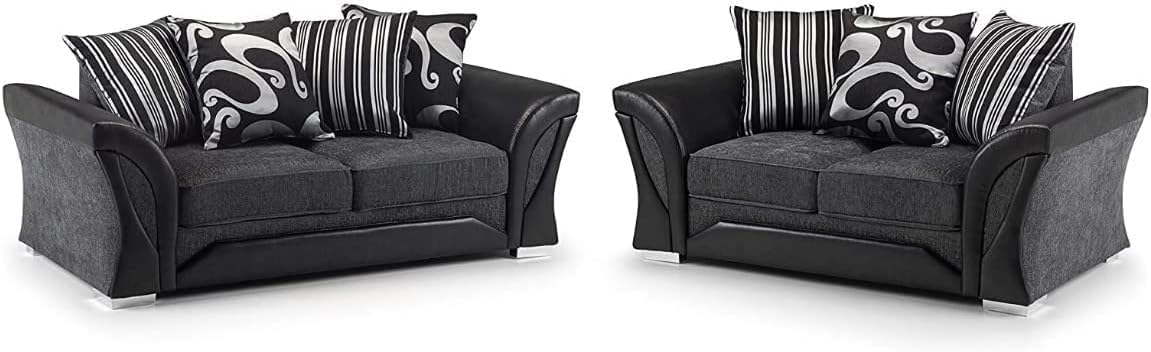 Shannon Chenille 3+2 Seater Sofa Set (Grey & Black)
