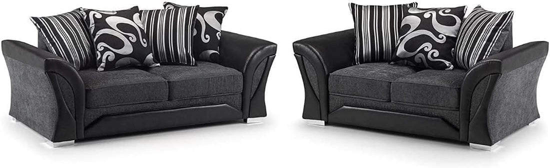 Shannon Chenille 3+2 Seater Sofa Set (Grey & Black)