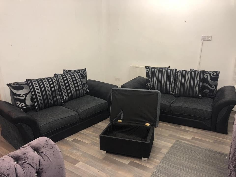 Shannon Chenille 3+2 Seater Sofa Set (Grey & Black)