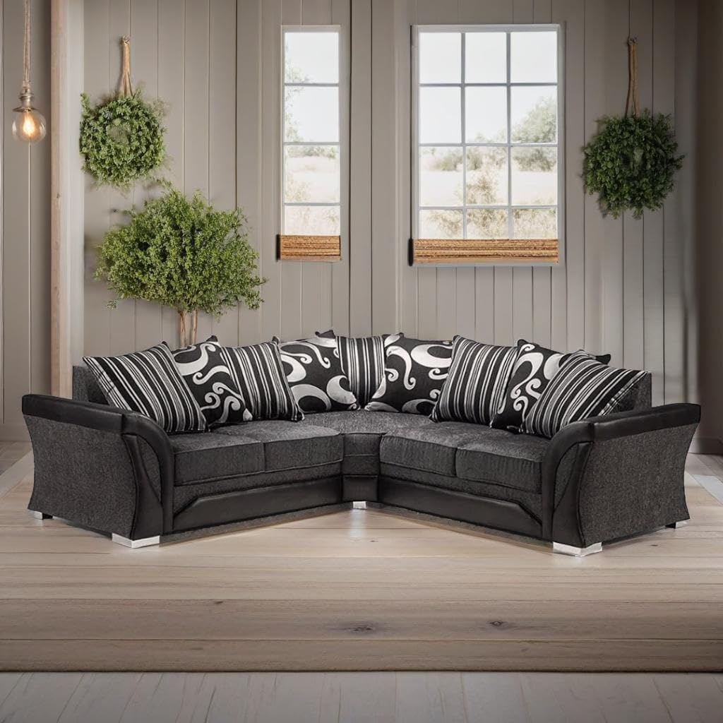 Shannon Dual Arm 5 Seater 2c2 Corner Sofa (Black & Grey)