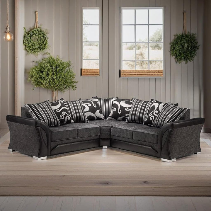 Shannon Dual Arm 5 Seater 2c2 Corner Sofa (Black & Grey)
