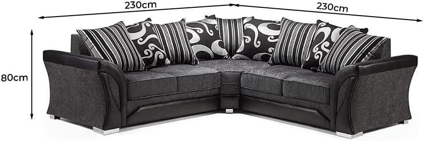Shannon Dual Arm 5 Seater 2c2 Corner Sofa (Black & Grey)