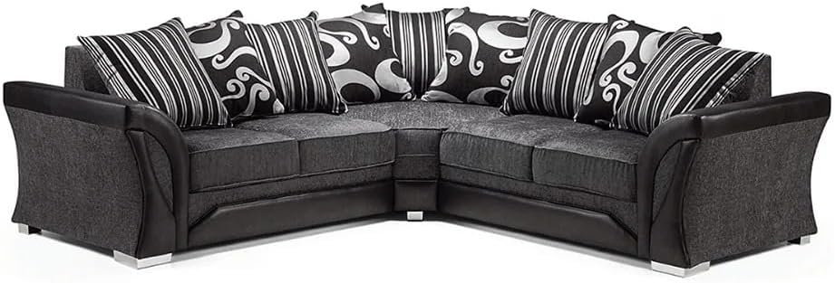 Shannon Dual Arm 5 Seater 2c2 Corner Sofa (Black & Grey)