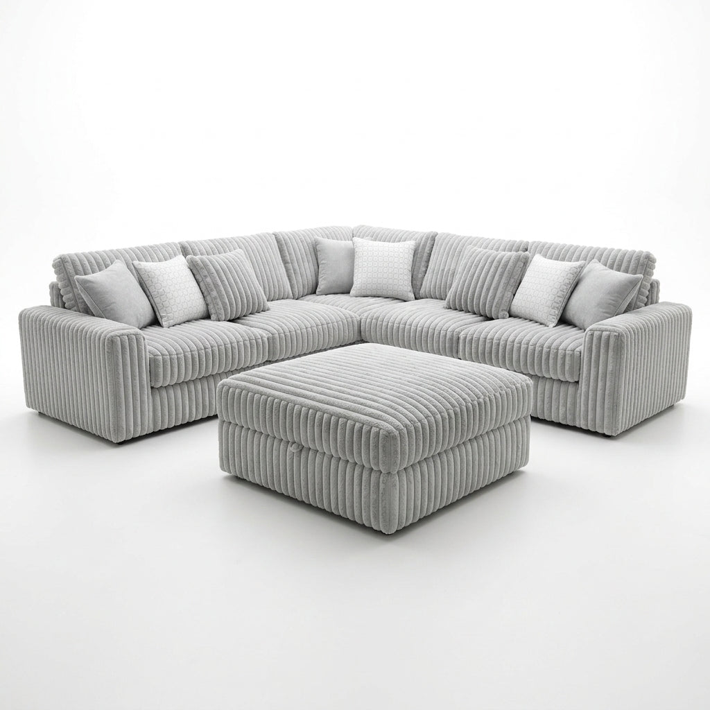 Straighr Arm Thick Cord 2c2 5 Seater Sofa with Footstool