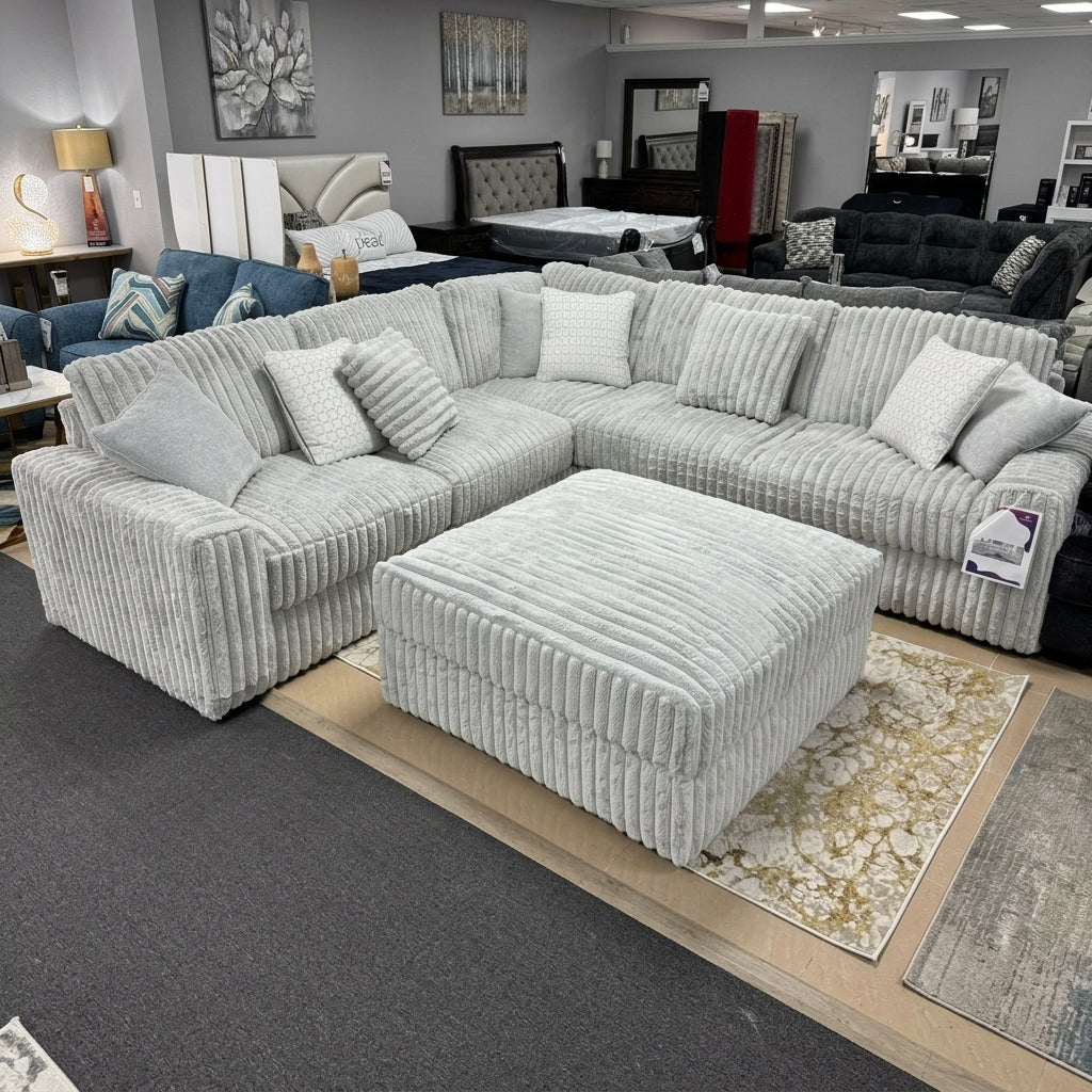 Straighr Arm Thick Cord 2c2 5 Seater Sofa with Footstool
