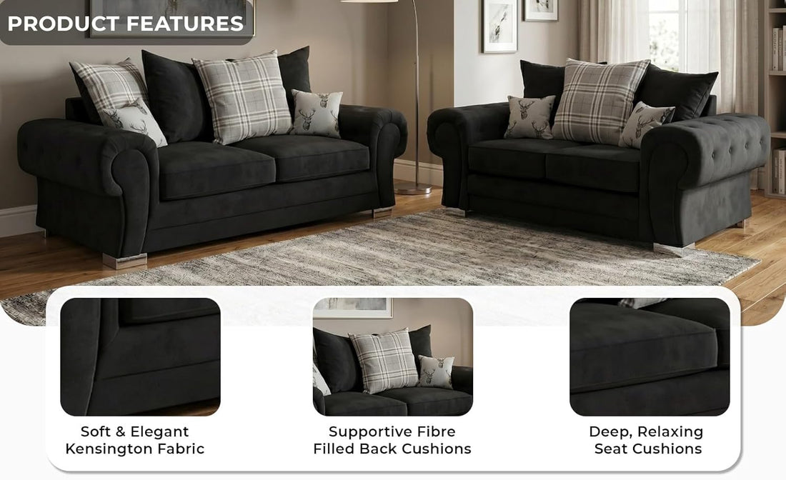Verona Kensington 3+2+1 Seater / Corner Sofa (Black)