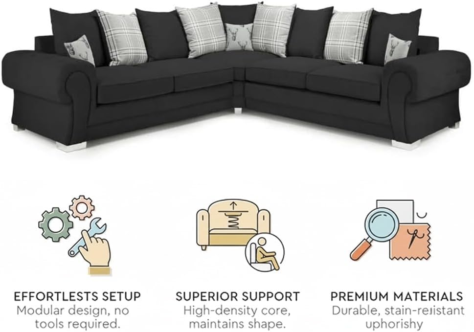 Verona Kensington Dual Arm 5 seater 2c2 Corner sofa (Black)