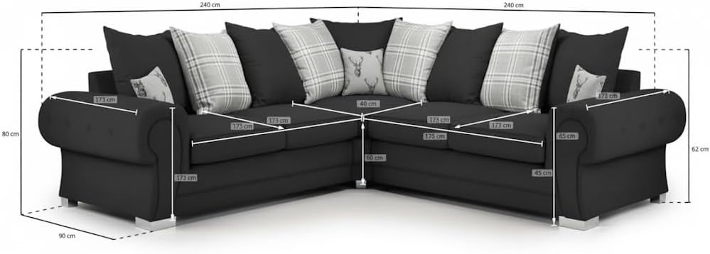 Verona Kensington Dual Arm 5 seater 2c2 Corner sofa (Black)