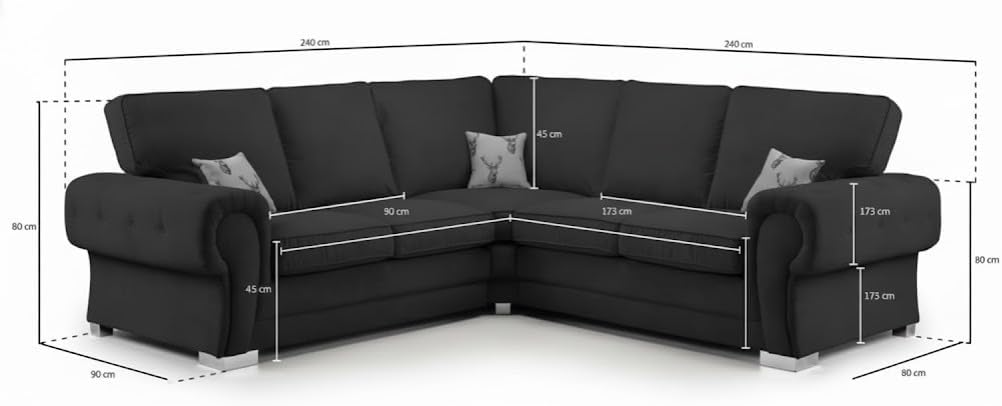 Verona Kensington Dual Arm 5 seater 2c2 Corner sofa (Black)