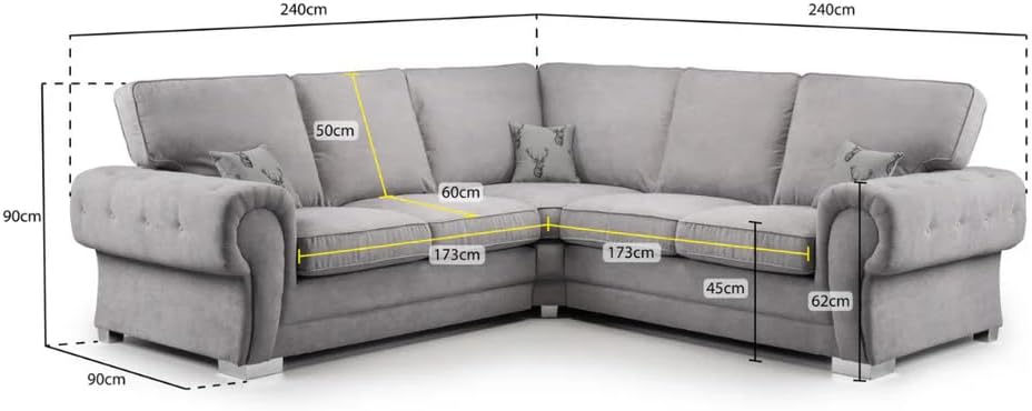 Verona Kensington Dual Arm 5 seater 2c2 Corner sofa (Grey)