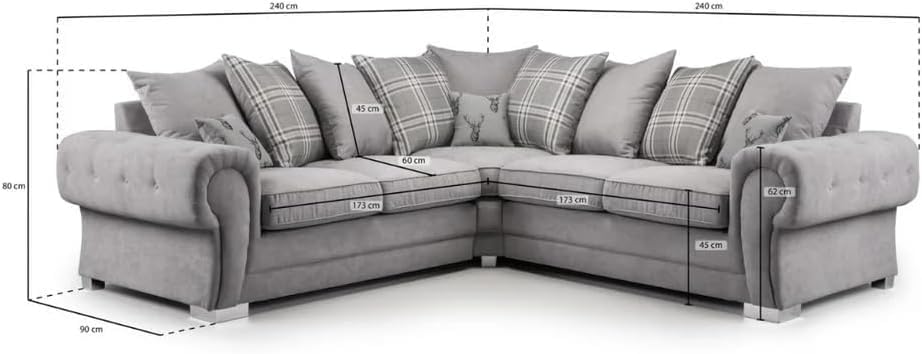 Verona Kensington Dual Arm 5 seater 2c2 Corner sofa (Grey)