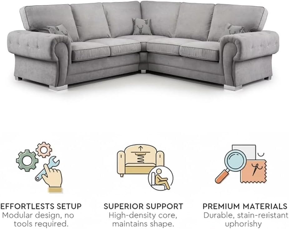 Verona Kensington Dual Arm 5 seater 2c2 Corner sofa (Grey)